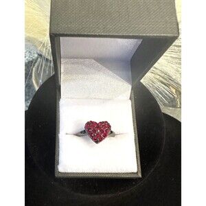 Vintage Pink Heart Cocktail Ring | Swarovski Crystal Rhinestones | Size 7.75